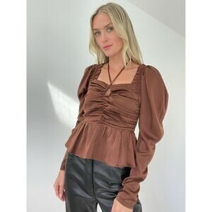 Six/Fifty Ruby Peplum Blouse- Tie-Neck Long Sleeve Shirt - Size Small *NEW* Top